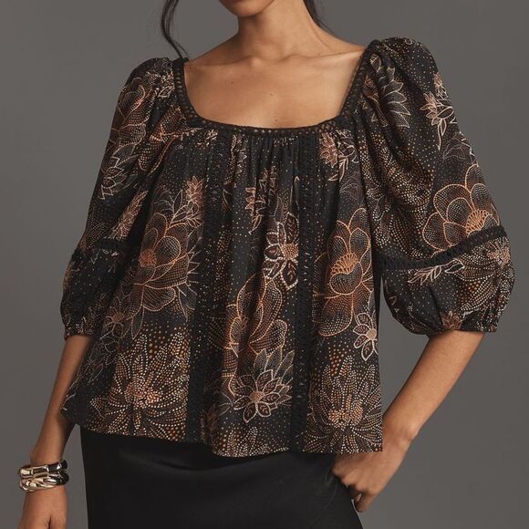 Farm Rio Lace inset Peasant  Blouse - Picture 1 of 4